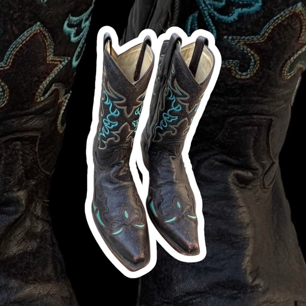 Brown and Turquoise Cowboy Boots - Picture 7 of 11